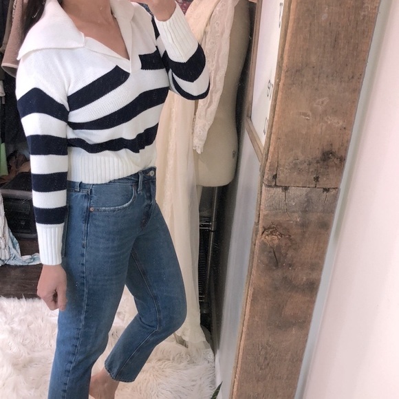 Sincerely Jules blue & white striped knit preppy sweater size small hew with tag - Picture 3 of 7